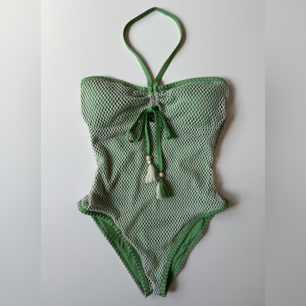 Lucky Brand Womens Green Fishnet One-Piece Swimsuit -Size M